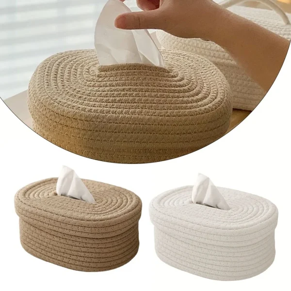 Tissue Box Cotton Rope Woven Tissue Box Storage Box Desktop Storage Box Pumping Paper Box Home Office Room Car Decor Tissue Box 1