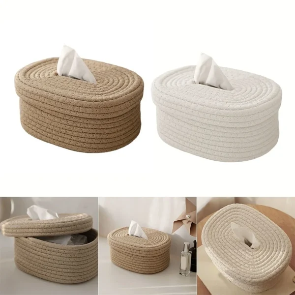 Tissue Box Cotton Rope Woven Tissue Box Storage Box Desktop Storage Box Pumping Paper Box Home Office Room Car Decor Tissue Box 2