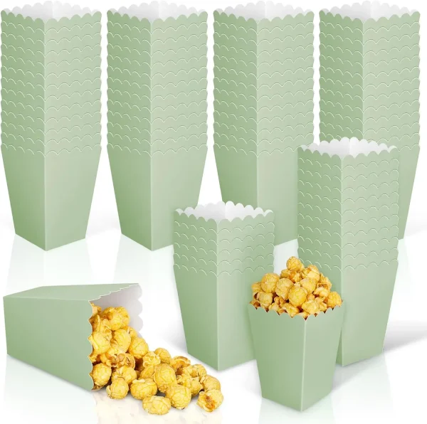 12 pcs  Sage Green Mini Popcorn Boxes Green Popcorn Buckets Candy Favor Boxes for Movie Night Party Supplies 1
