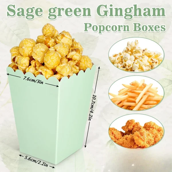 12 pcs  Sage Green Mini Popcorn Boxes Green Popcorn Buckets Candy Favor Boxes for Movie Night Party Supplies 2