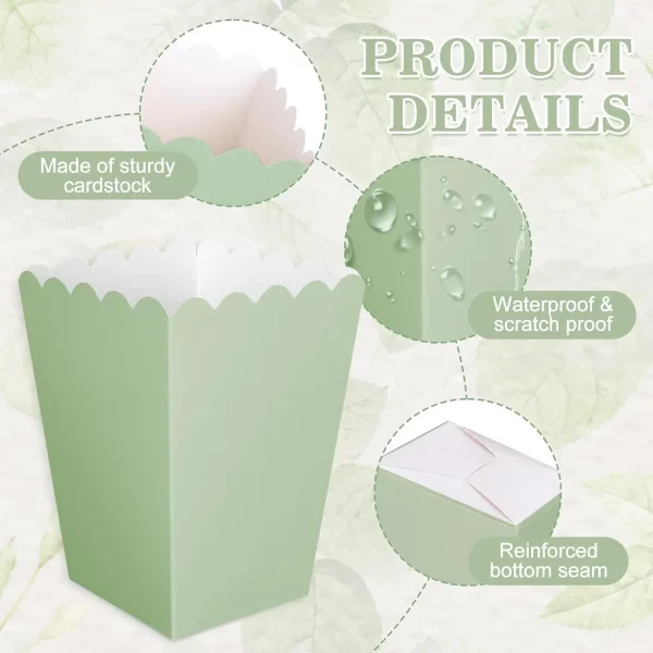 12 pcs  Sage Green Mini Popcorn Boxes Green Popcorn Buckets Candy Favor Boxes for Movie Night Party Supplies 3