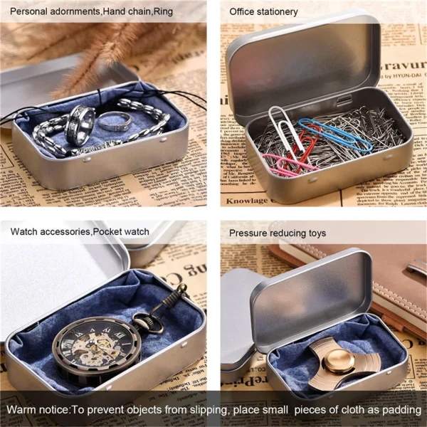 1Pc Metal Rectangular Empty Mini Tin Box Tinplate Push Candy Pill Cases Money Coin Jar Hinged Containers Organizer Storage Box 6
