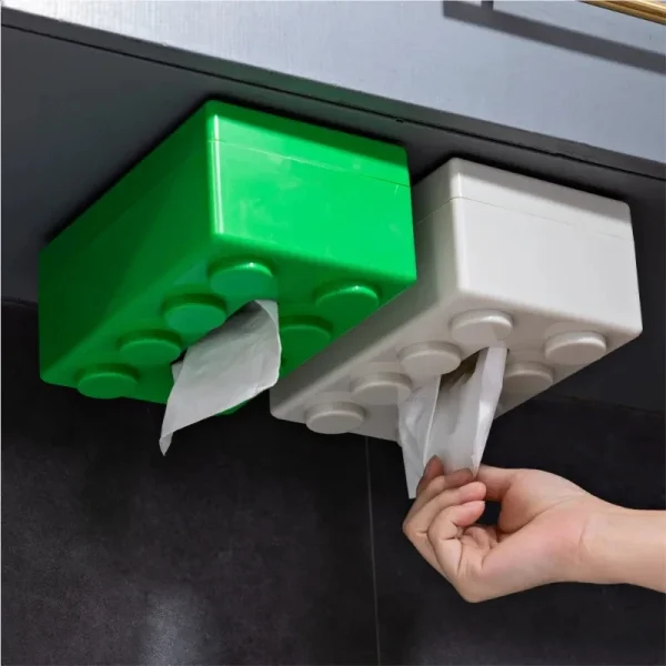 Building Blocks Tissue Box Creative Punch-free Wall-mounted Tissue Box Spring Paper Towel Holder Bathroom Waterproof Tissue Box 3