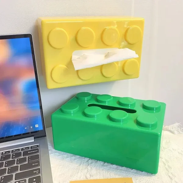 Building Blocks Tissue Box Creative Punch-free Wall-mounted Tissue Box Spring Paper Towel Holder Bathroom Waterproof Tissue Box 4