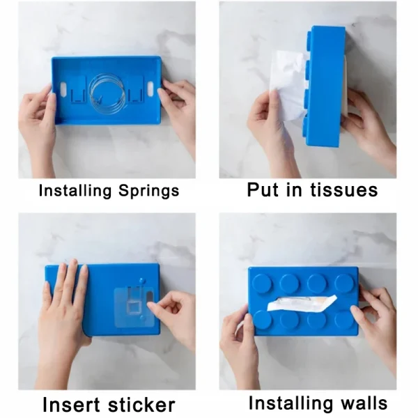 Building Blocks Tissue Box Creative Punch-free Wall-mounted Tissue Box Spring Paper Towel Holder Bathroom Waterproof Tissue Box 5