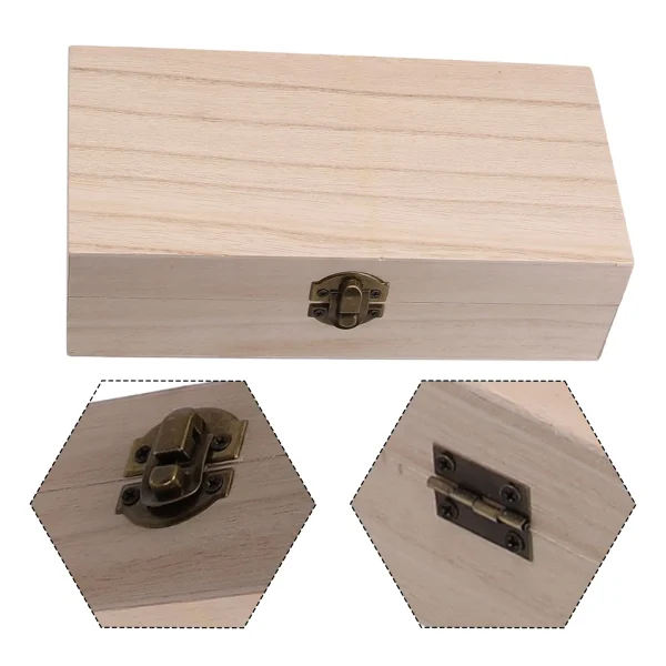 1pc Wooden Storage Box With Metal Retro Buckle Rectangular 20x10x6cm For Tea Coffee Beans Retro Buckle Clamshell Jewel Box 3