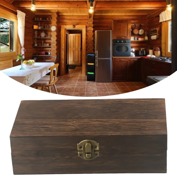 1pc Wooden Storage Box With Metal Retro Buckle Rectangular 20x10x6cm For Tea Coffee Beans Retro Buckle Clamshell Jewel Box 5