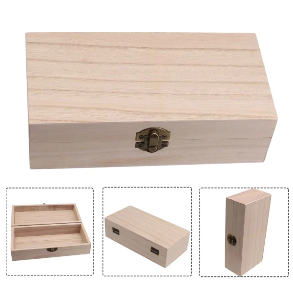 1pc Wooden Storage Box With Metal Retro Buckle Rectangular 20x10x6cm For Tea Coffee Beans Retro Buckle Clamshell Jewel Box 6