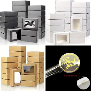 20pcs Mini Kraft Paper Box With Window, Candy Jewelry Soap Boxes Present Box, Present Packaging With Stickers For Party Wedding 1