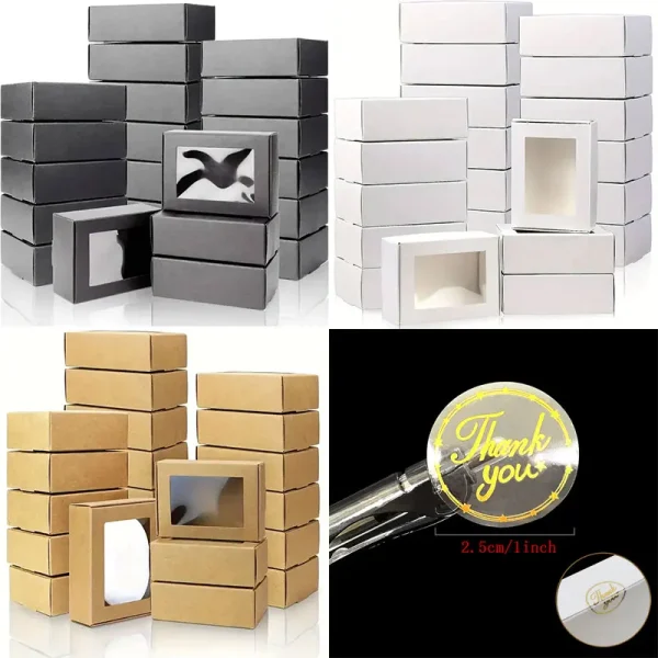 20pcs Mini Kraft Paper Box With Window, Candy Jewelry Soap Boxes Present Box, Present Packaging With Stickers For Party Wedding 1
