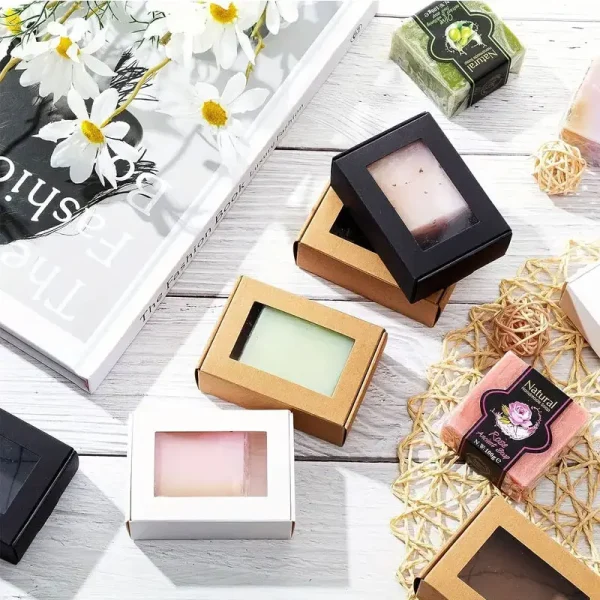 20pcs Mini Kraft Paper Box With Window, Candy Jewelry Soap Boxes Present Box, Present Packaging With Stickers For Party Wedding 4