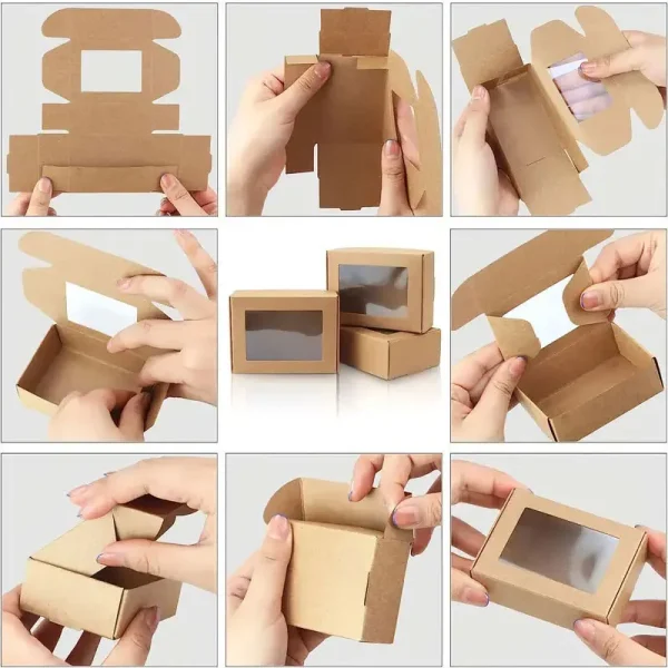 20pcs Mini Kraft Paper Box With Window, Candy Jewelry Soap Boxes Present Box, Present Packaging With Stickers For Party Wedding 6