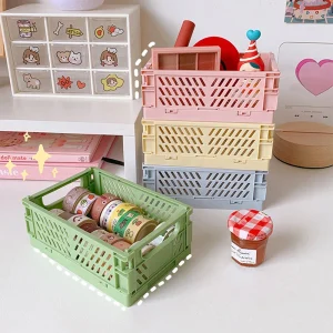 4PCS Mini Folding Plastic Storage Box, Student Desktop Organizer, Hand Account Tape, Stationery Folding Basket, Storage Basket 1