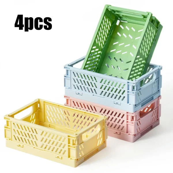 4PCS Mini Folding Plastic Storage Box, Student Desktop Organizer, Hand Account Tape, Stationery Folding Basket, Storage Basket 2