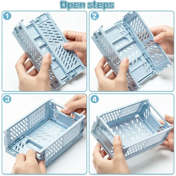 4PCS Mini Folding Plastic Storage Box, Student Desktop Organizer, Hand Account Tape, Stationery Folding Basket, Storage Basket 3