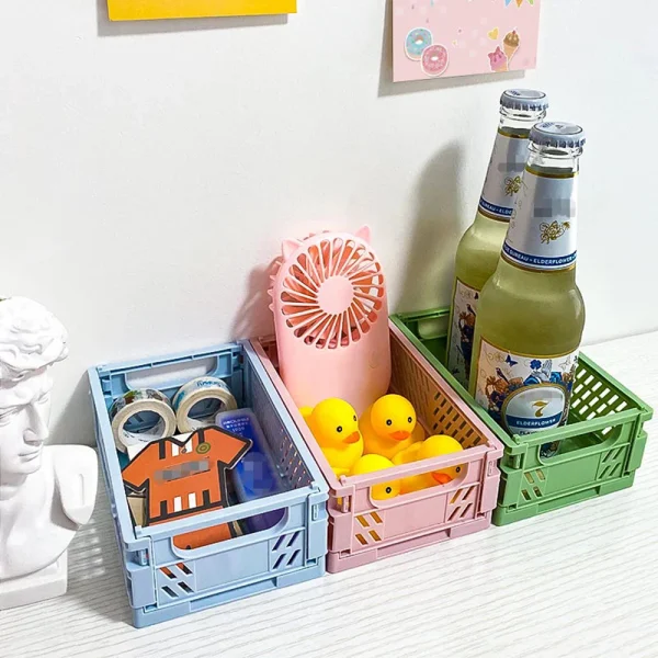 4PCS Mini Folding Plastic Storage Box, Student Desktop Organizer, Hand Account Tape, Stationery Folding Basket, Storage Basket 4