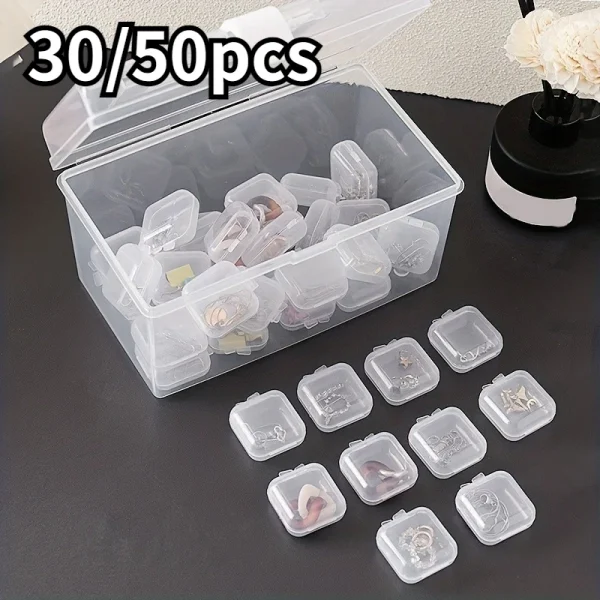50/30pcs Transparent Jewelry Storage Box Mini Antioxidant Plastic Box Square with Lid Home Organizing Storage Supplies 1