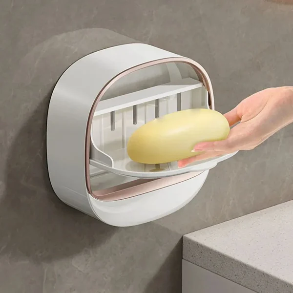 1 piece soap box free punching soap box wall-mounted household high-grade drain water storage bathroom toilet soap shelf 4
