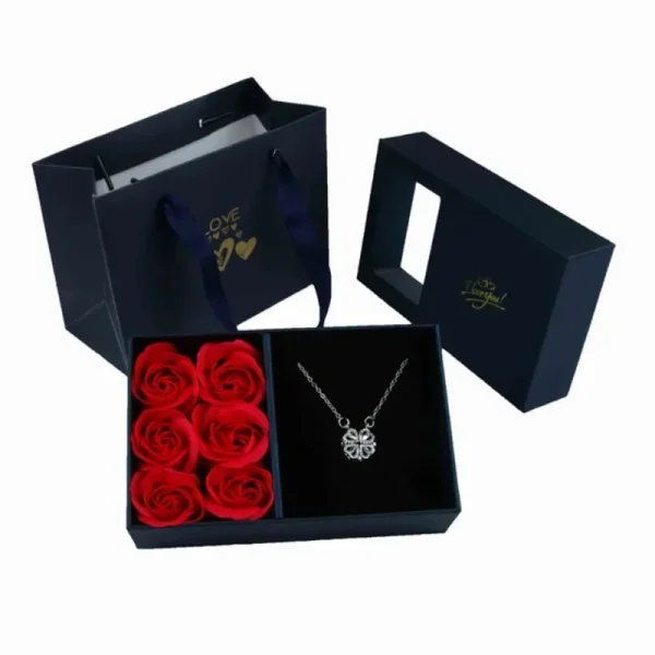 Window Opening Jewelry Box Romantic 6 Rose Pendants Ring Bracelet Valentine's Day Eternal Flower Jewelry Gift Packaging Box Bag 1