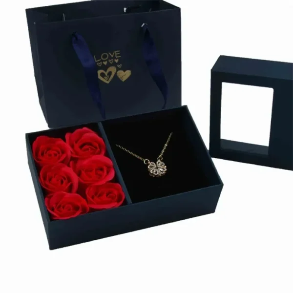 Window Opening Jewelry Box Romantic 6 Rose Pendants Ring Bracelet Valentine's Day Eternal Flower Jewelry Gift Packaging Box Bag 2