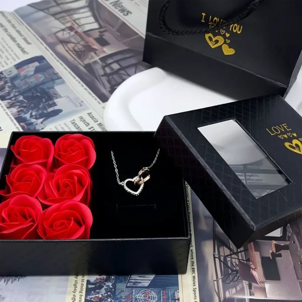 Window Opening Jewelry Box Romantic 6 Rose Pendants Ring Bracelet Valentine's Day Eternal Flower Jewelry Gift Packaging Box Bag 3