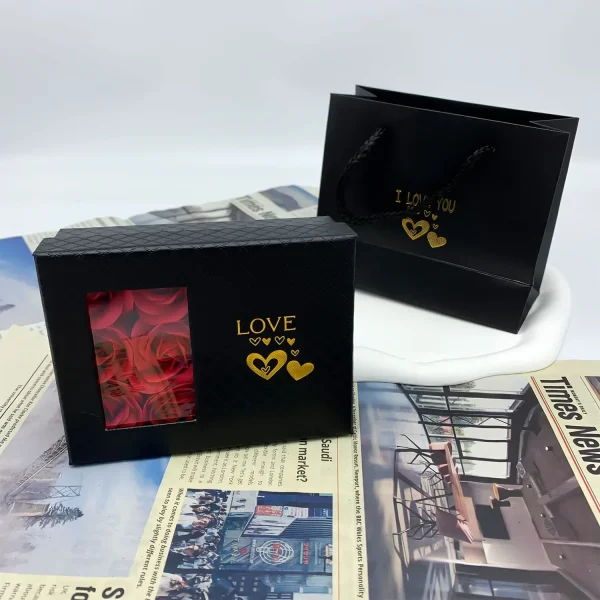 Window Opening Jewelry Box Romantic 6 Rose Pendants Ring Bracelet Valentine's Day Eternal Flower Jewelry Gift Packaging Box Bag 5