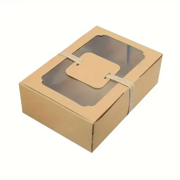 5/10pcs, New Large Kraft Paper Box, Cookie Candy Cake Gift Box, PVC Transparent Window Birthday Christmas Gift, Party Supplies 1