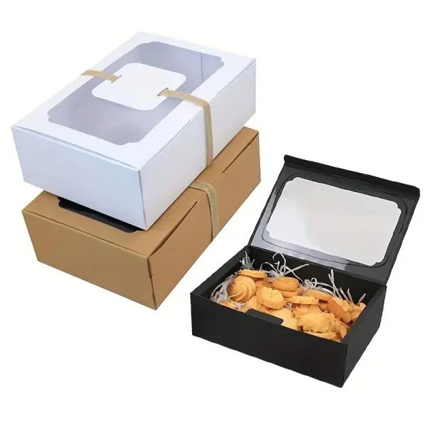 5/10pcs, New Large Kraft Paper Box, Cookie Candy Cake Gift Box, PVC Transparent Window Birthday Christmas Gift, Party Supplies 2
