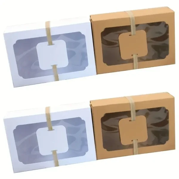 5/10pcs, New Large Kraft Paper Box, Cookie Candy Cake Gift Box, PVC Transparent Window Birthday Christmas Gift, Party Supplies 3