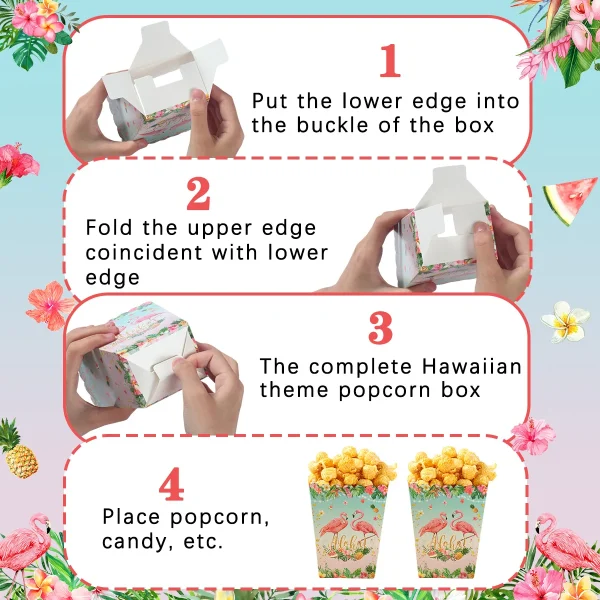 Flamingo Popcorn Boxes Hawaiian Summer Beach Birthday Party Decorations Kids Hawaii Luau Tropical Wedding Party Supplies 6