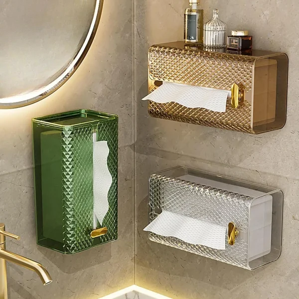 Tissue Box Holder Wall Mounted Modern Tissue Organizer Toilet Tissue Storage for Restroom Office Living Room Restaurant Desk 1