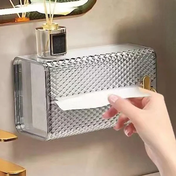 Tissue Box Holder Wall Mounted Modern Tissue Organizer Toilet Tissue Storage for Restroom Office Living Room Restaurant Desk 6