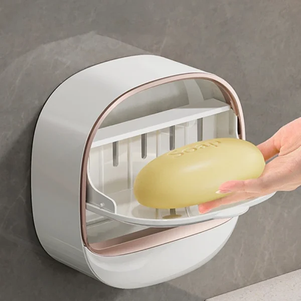 1PC Soap Box Wall-Mounted Light Luxury Soap Holder Punch-Free Soap Box Drain Laundry Soap Box For Easy Cleaning 1
