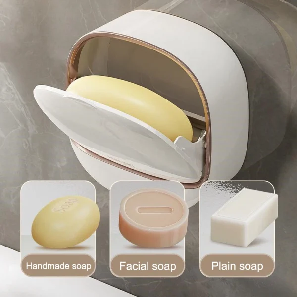 1PC Soap Box Wall-Mounted Light Luxury Soap Holder Punch-Free Soap Box Drain Laundry Soap Box For Easy Cleaning 2