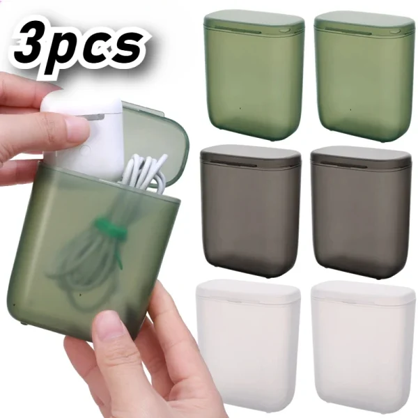 Portable Mobile Phone Data Cable Headphone Charger Storage Box Transparent Belt Cover Jewelry Miscellaneous Storage Organizer 1