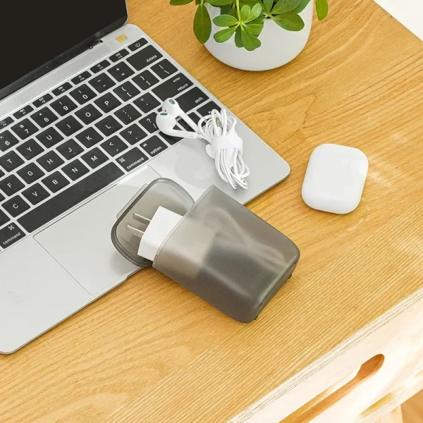 Portable Mobile Phone Data Cable Headphone Charger Storage Box Transparent Belt Cover Jewelry Miscellaneous Storage Organizer 4