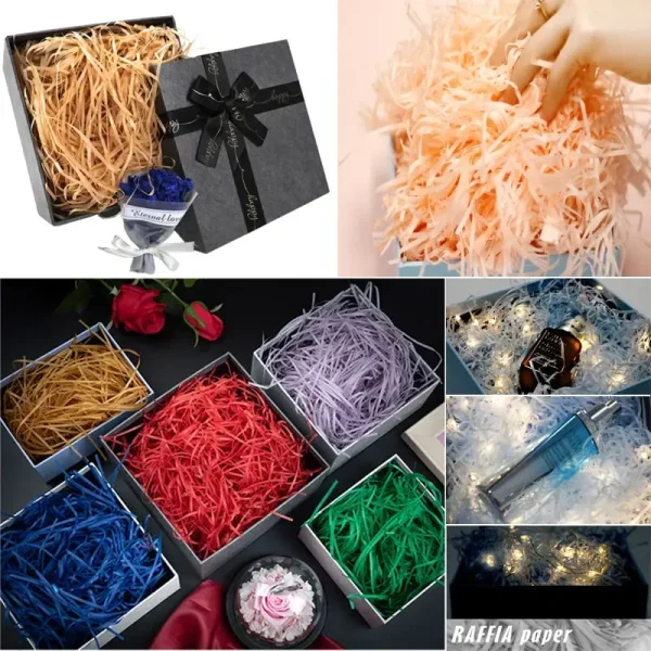 100g raffi Colorful Shredded Crinkle Lafite Grass Paper Raffia Filler DIY Wedding Party Gift Box Candy Material Packaging Filler 2