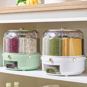Kitchen Storage Box 360 Degree Rotating Rice Dispenser Sealed Dry Cereal Grain Bucket Dispenser Moisture-proof Food Container 1