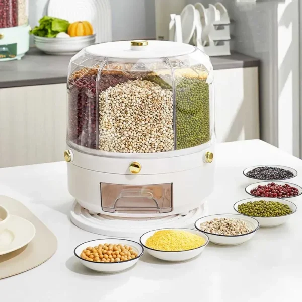 Kitchen Storage Box 360 Degree Rotating Rice Dispenser Sealed Dry Cereal Grain Bucket Dispenser Moisture-proof Food Container 2