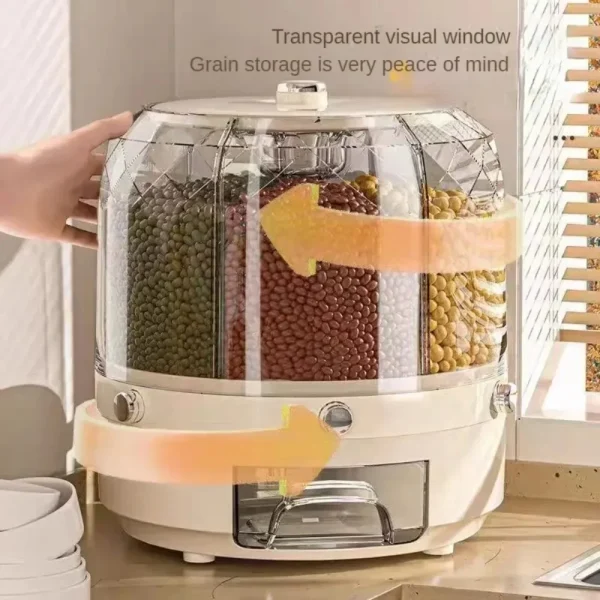 Kitchen Storage Box 360 Degree Rotating Rice Dispenser Sealed Dry Cereal Grain Bucket Dispenser Moisture-proof Food Container 3