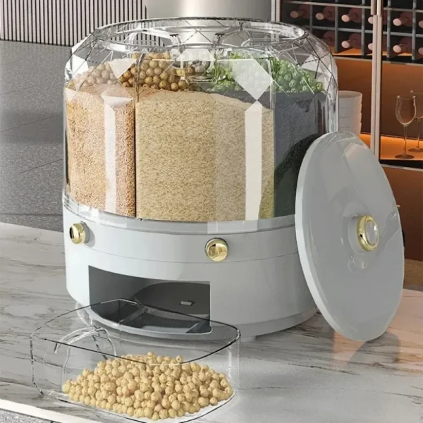 Kitchen Storage Box 360 Degree Rotating Rice Dispenser Sealed Dry Cereal Grain Bucket Dispenser Moisture-proof Food Container 5
