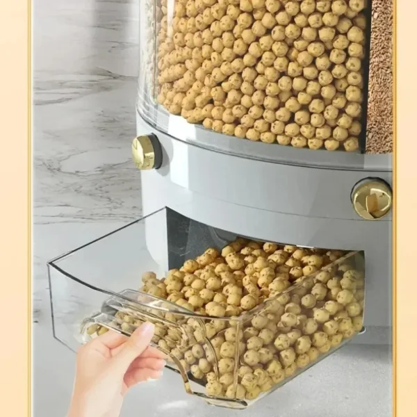 Kitchen Storage Box 360 Degree Rotating Rice Dispenser Sealed Dry Cereal Grain Bucket Dispenser Moisture-proof Food Container 6