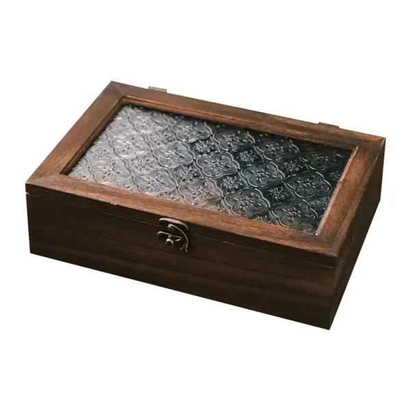 Wooden Chinese Crabapple Flower Glass Retro Storage Box Household Documents Jewelry Organizer Nordic Wind Desktop Makeup Cases 1