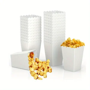 24pcs, Mini Popcorn Containers For Party Supplies, Bulk White Treat Boxes With Scalloped Edges For Movie Night Decorations, 1