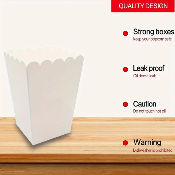 24pcs, Mini Popcorn Containers For Party Supplies, Bulk White Treat Boxes With Scalloped Edges For Movie Night Decorations, 4