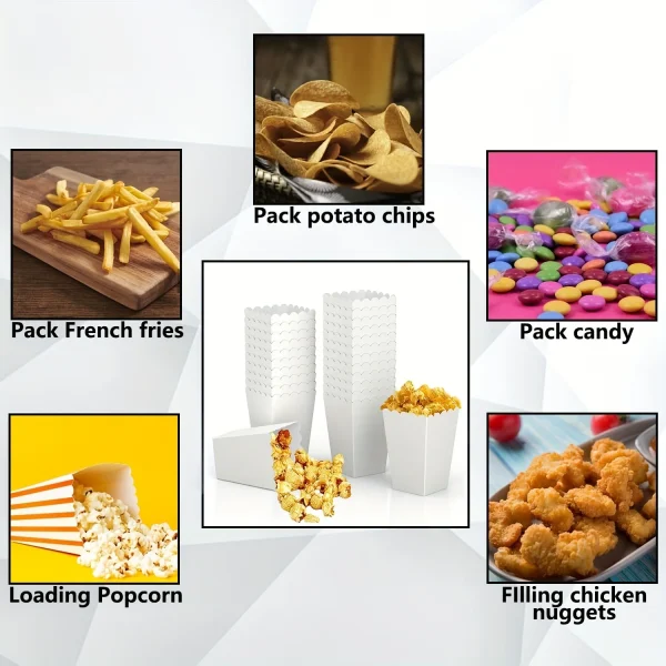 24pcs, Mini Popcorn Containers For Party Supplies, Bulk White Treat Boxes With Scalloped Edges For Movie Night Decorations, 6