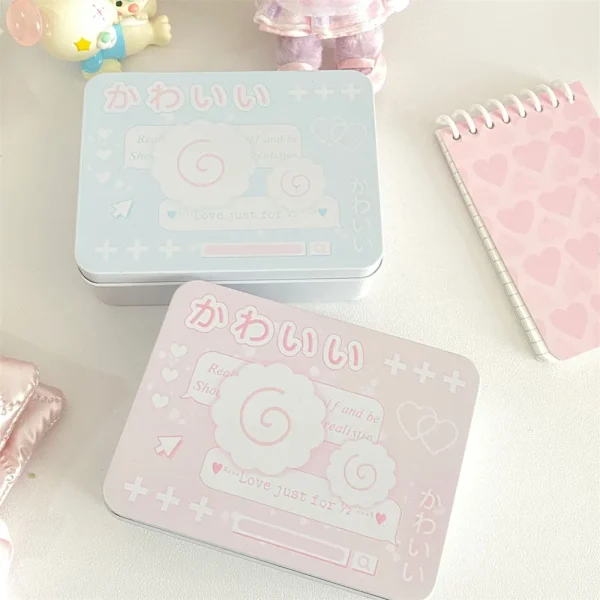 Metal Rectangular Empty Tin Box Cartoon Fish Cakes InsIdol Photocards Holder Jewelry Organizer Sticker Storage Box Stationery 3