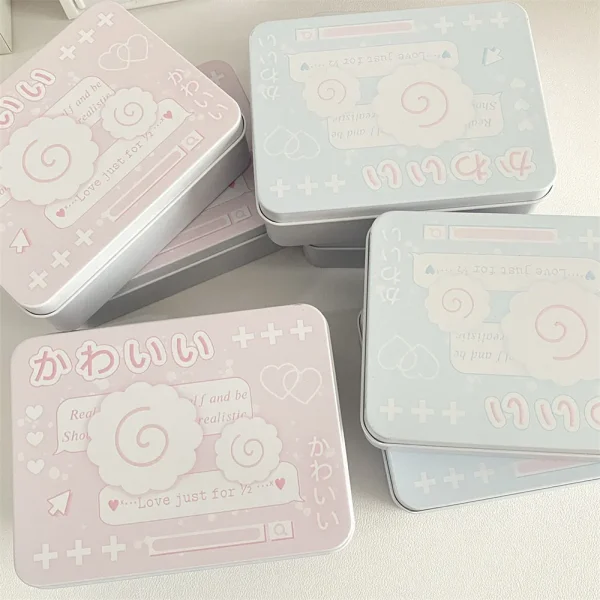 Metal Rectangular Empty Tin Box Cartoon Fish Cakes InsIdol Photocards Holder Jewelry Organizer Sticker Storage Box Stationery 4