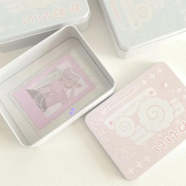 Metal Rectangular Empty Tin Box Cartoon Fish Cakes InsIdol Photocards Holder Jewelry Organizer Sticker Storage Box Stationery 6