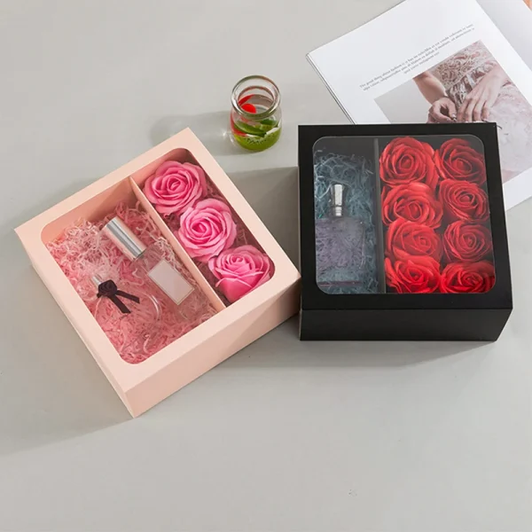 Flower Gift Box with Handle Transparent PVC Window Rose Candy Dessert Packaging Box Valentine's Day New Year Gift 2